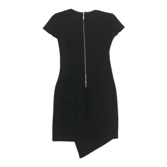 Bisou Bisou Black Asymmetrical Dress Mini Sheath Work Party Sz 4 Textured V Neck - Picture 3 of 6